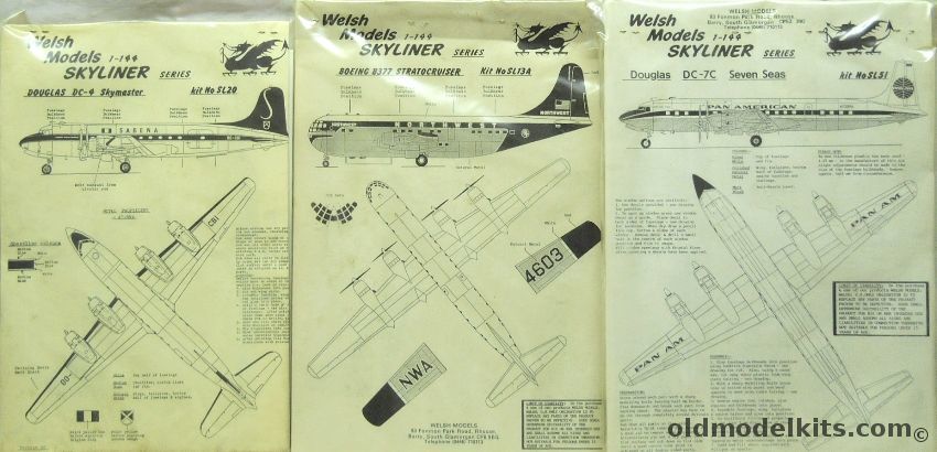 Welsh 1/144 SL20 Douglas DC-4 Skymaster Sabena / SL13A Boeing 377 Stratocruiser Northwest / Doublas DC-7C Seven Seas Pan Am - Bagged, SL51 plastic model kit